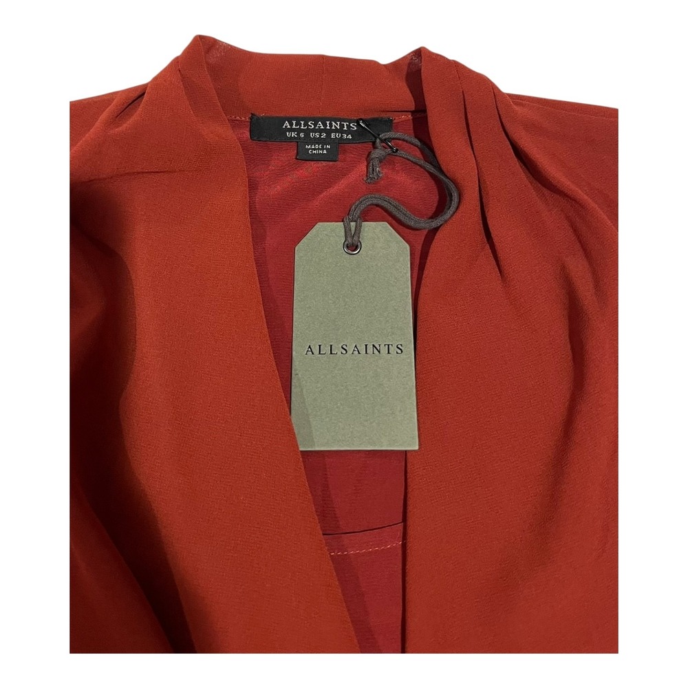 NWT AllSaints Abi Rust Asymmetric Drape Sleeveless Top Blouse Size 2